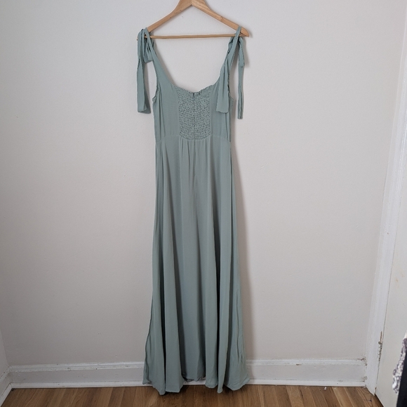 Reformation Sage Green Pastel Westerly Tie Strap Square Neck Slit Maxi Dress - Picture 5 of 6